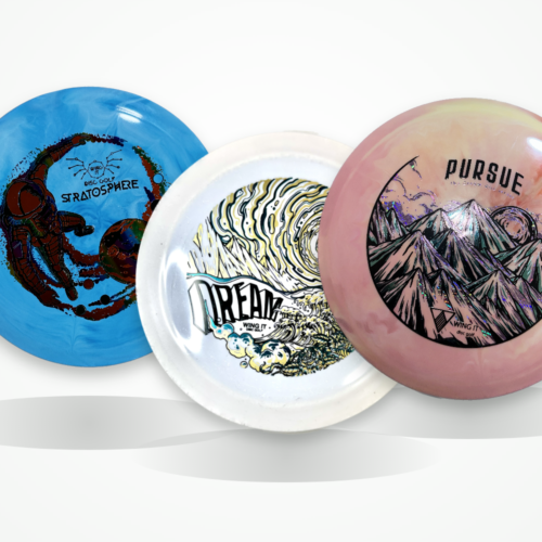 Blue Stratosphere, white Dream Disc, and pink Pursue Disc overlapping, Beginner Bundle